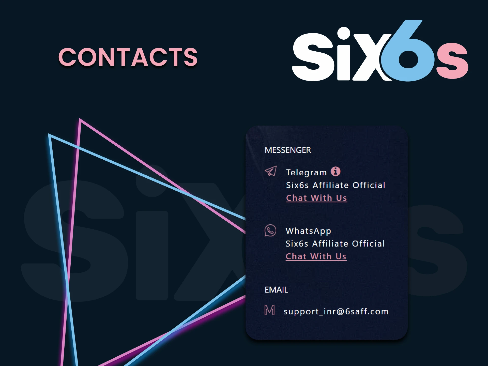 We will tell you how to contact the Six6s team regarding the affiliate program.