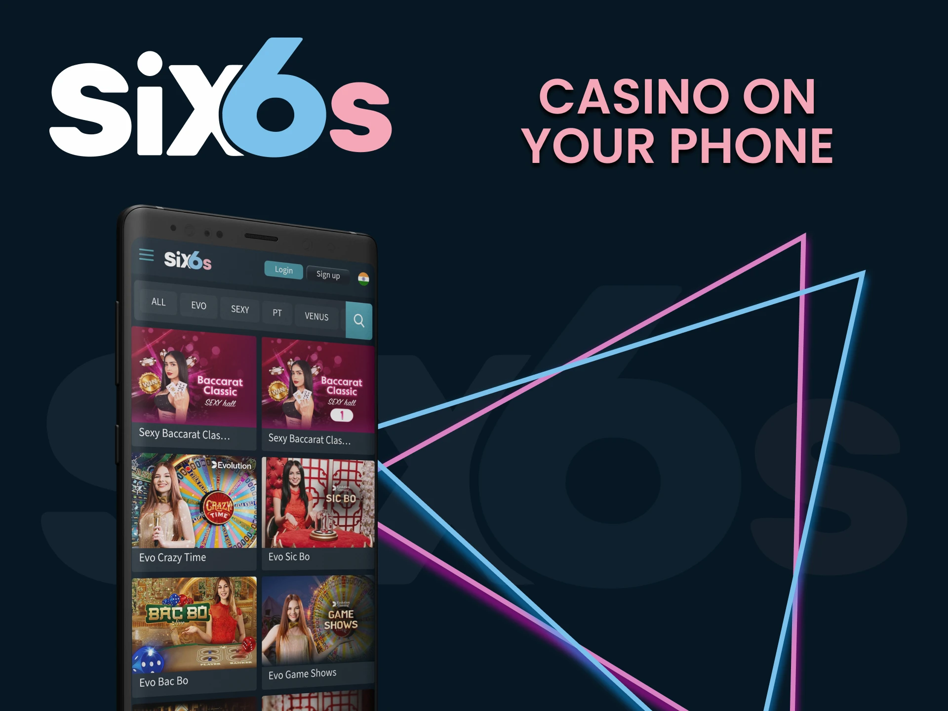 You can use your smartphone to play casino games at Six6s.