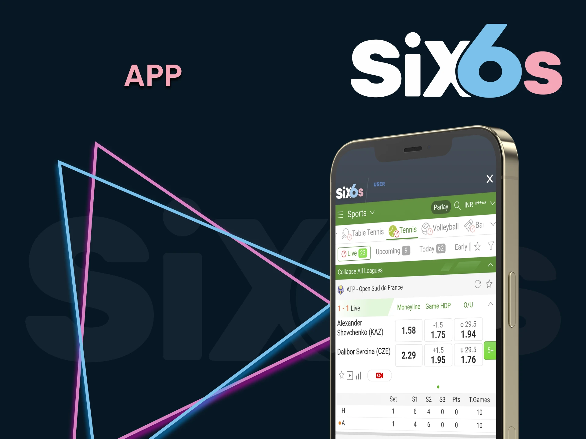 Place bets on table tennis using the Six6s app.