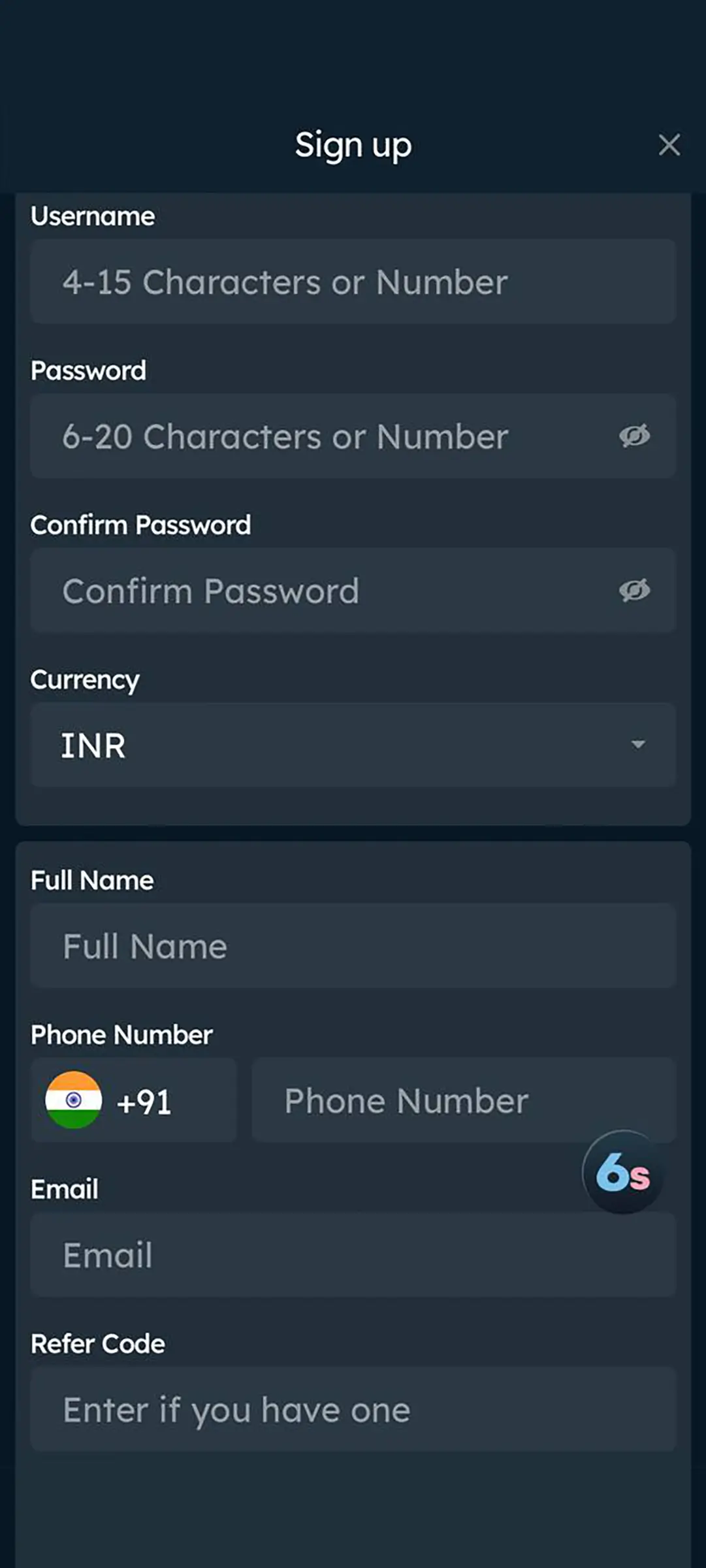 Carefully and accurately fill out the required fields to register for Six6s.