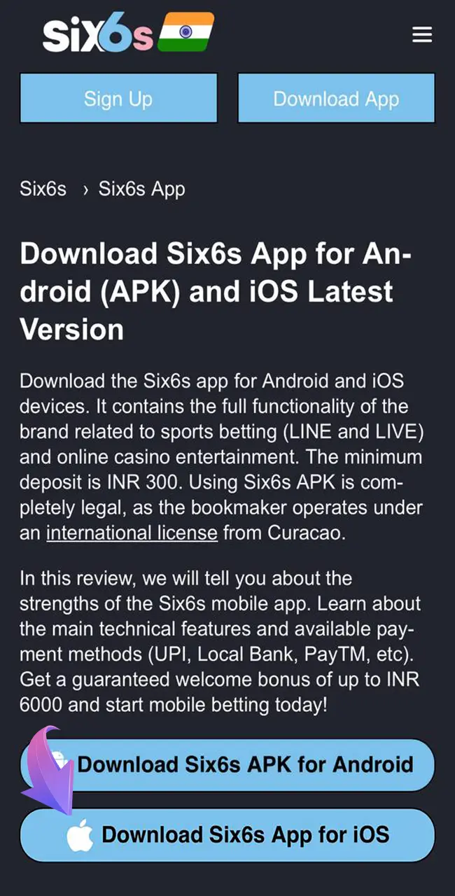 Select the item with "Six6s app download" for ios in the header of this article.