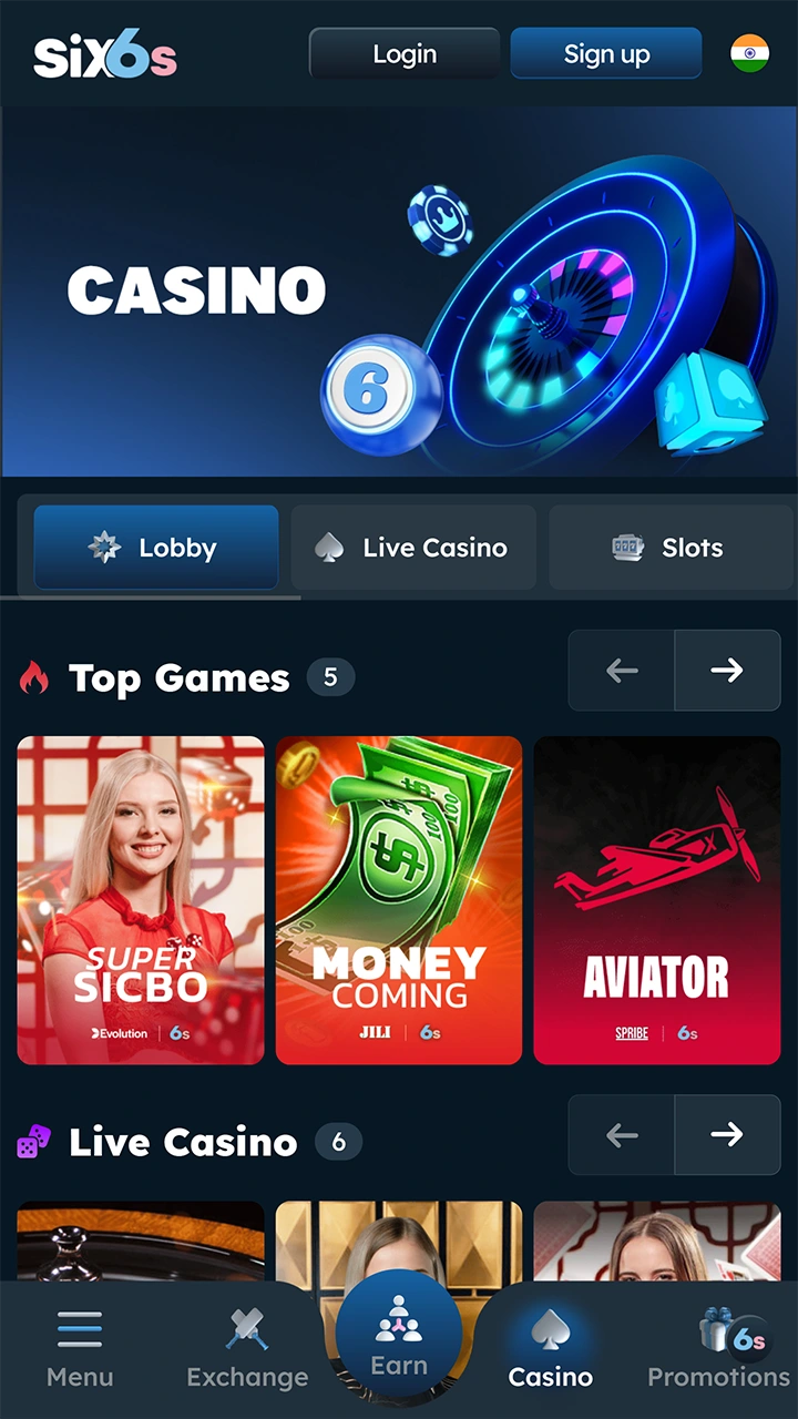 Play popular casino games at Six6s.